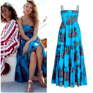 J.Crew Tiered Turquoise Lobster Print Midi Dress